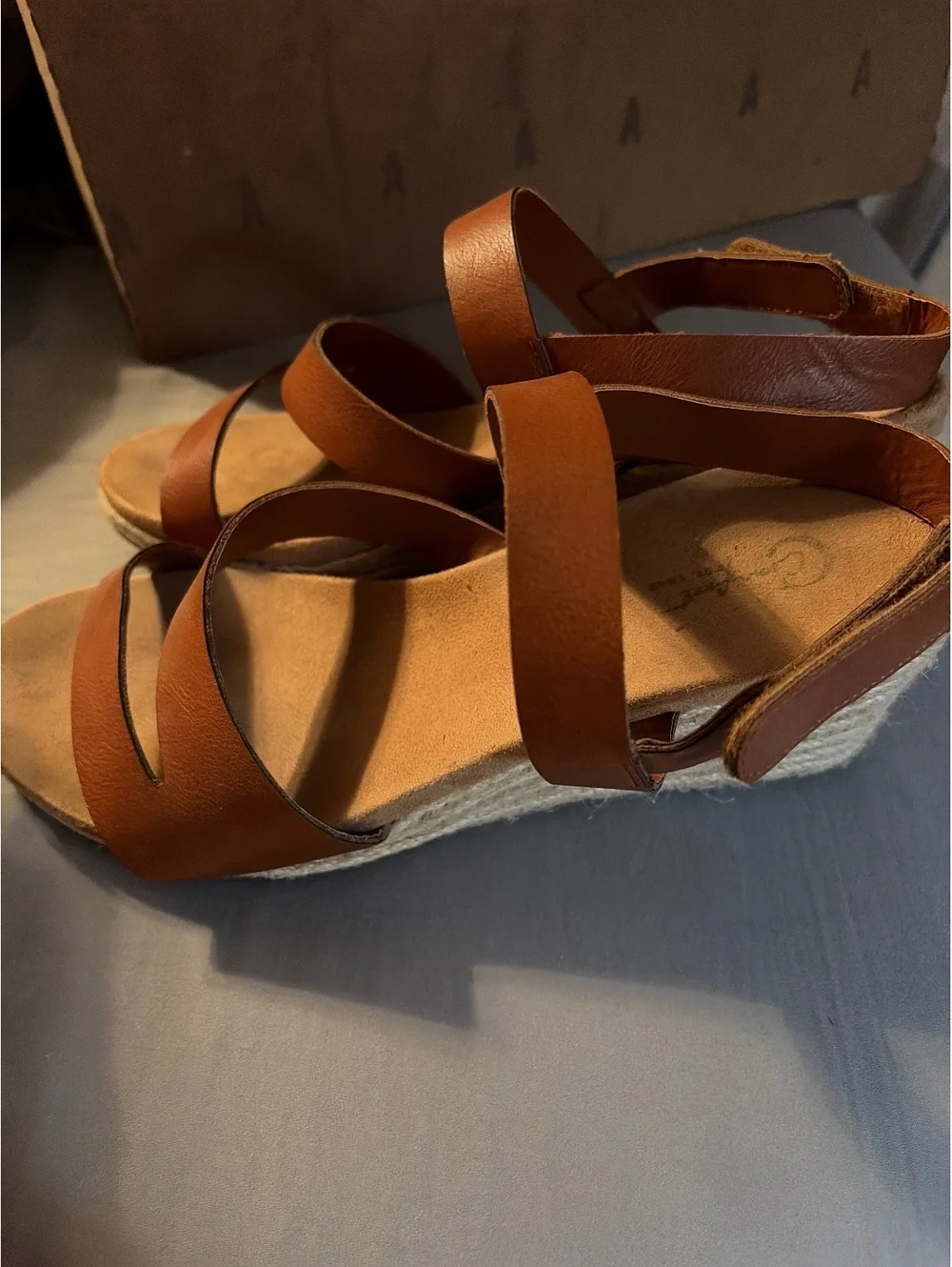 Comfort Plus Brown Leather Wedge Sandals Size 10